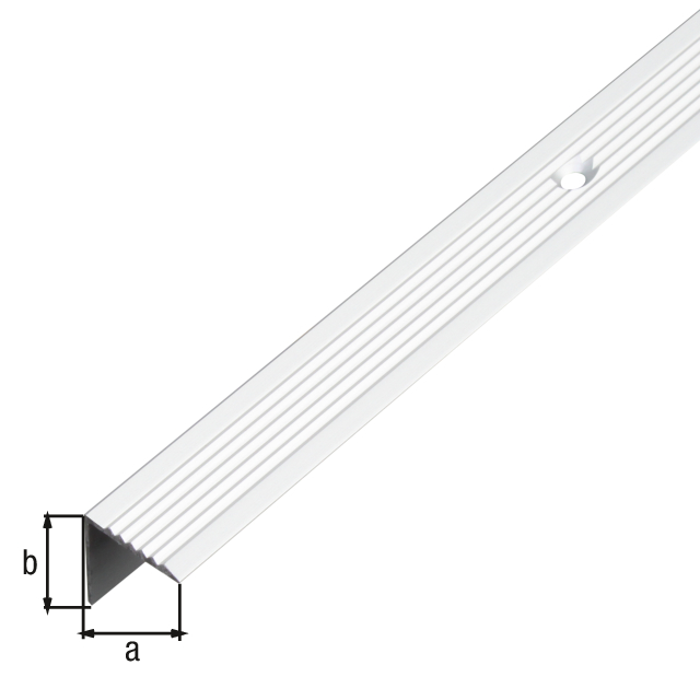 Treppenkanten-Schutzprofil, mit versenkten Schraublöchern, Material: Aluminium, Oberfläche: silberfarbig eloxiert, Breite: 19 mm, Höhe: 19 mm, Länge: 1000 mm, Materialstärke: 2,00 mm Treppenkanten-Schutzprofil, mit versenkten Schraublöchern, Material: Aluminium, Oberfläche: silberfarbig eloxiert, Breite: 19 mm, Höhe: 19 mm, Länge: 1000 mm, Materialstärke: 2,00 mm