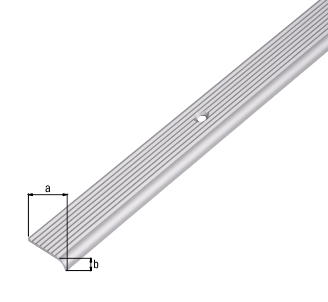 Treppenkanten-Schutzprofil, mit versenkten Schraublöchern, Material: Aluminium, Oberfläche: silberfarbig eloxiert, Breite: 23 mm, Höhe: 6 mm, Länge: 2000 mm, Materialstärke: 2,00 mm Treppenkanten-Schutzprofil, mit versenkten Schraublöchern, Material: Aluminium, Oberfläche: silberfarbig eloxiert, Breite: 23 mm, Höhe: 6 mm, Länge: 2000 mm, Materialstärke: 2,00 mm