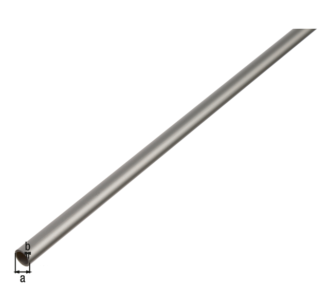Perfil cilíndrico, Material: Aluminio, Superficie: anodizado plateado, Diámetro: 6 mm, Espesura del material: 1 mm, Longitud: 1000 mm Perfil cilíndrico, Material: Aluminio, Superficie: anodizado plateado, Diámetro: 6 mm, Espesura del material: 1 mm, Longitud: 1000 mm