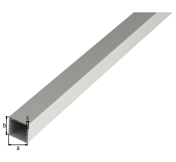 Tubo quadro, Materiale: alluminio, superficie: anodizzata argento, Larghezza: 10 mm, altezza: 10 mm, Spessore del materiale: 1 mm, Lunghezza: 1000 mm