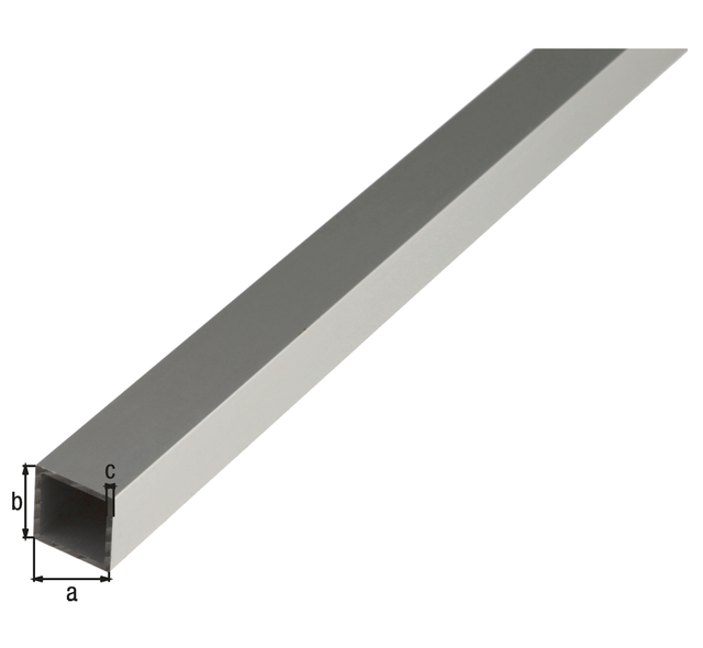 Square tube, Material: Aluminium, Surface: silver anodised, Width: 10 mm, Height: 10 mm, Material thickness: 1 mm, Length: 1000 mm
