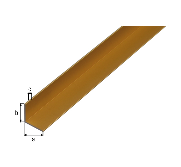 Angle profile, Material: Aluminium, Surface: gold anodised, Width: 20 mm, Height: 20 mm, Material thickness: 1.5 mm, Type: equal sided, Length: 1000 mm