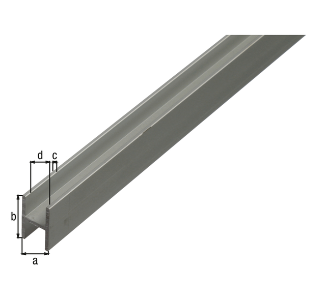 H-Profil, Material: Aluminium, Oberfläche: silberfarbig eloxiert, Breite: 9,1 mm, Höhe: 12 mm, Materialstärke: 1,3 mm, lichte Breite: 6,5 mm, Länge: 1000 mm H-Profil, Material: Aluminium, Oberfläche: silberfarbig eloxiert, Breite: 9,1 mm, Höhe: 12 mm, Materialstärke: 1,3 mm, lichte Breite: 6,5 mm, Länge: 1000 mm