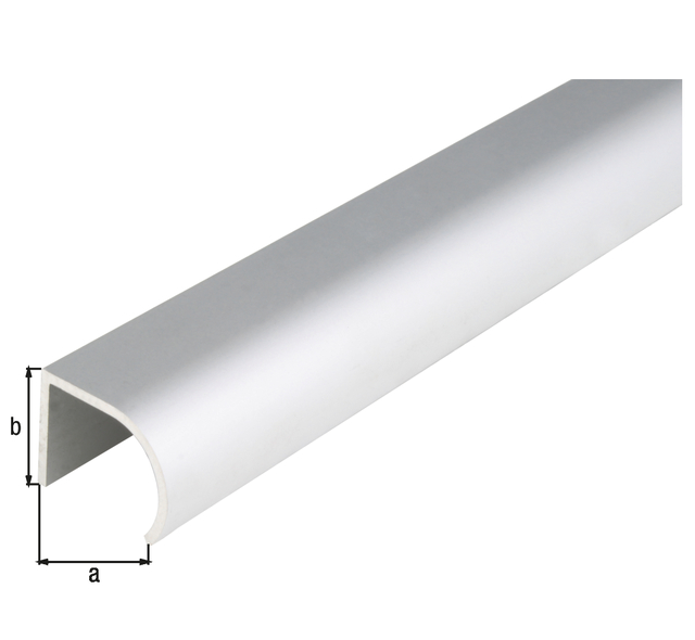 Griffprofil, abgerundet, Material: Aluminium, Oberfläche: silberfarbig eloxiert, Breite: 25 mm, Höhe: 19 mm, Länge: 1000 mm, Materialstärke: 1,75 mm Griffprofil, abgerundet, Material: Aluminium, Oberfläche: silberfarbig eloxiert, Breite: 25 mm, Höhe: 19 mm, Länge: 1000 mm, Materialstärke: 1,75 mm