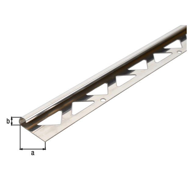 Profilo a quarto di cerchio per piastrelle, Materiale: acciaio inox, Larghezza: 29 mm, altezza: 8 mm, Lunghezza: 2500 mm, Spessore del materiale: 1,00 mm Profilo a quarto di cerchio per piastrelle, Materiale: acciaio inox, Larghezza: 29 mm, altezza: 8 mm, Lunghezza: 2500 mm, Spessore del materiale: 1,00 mm