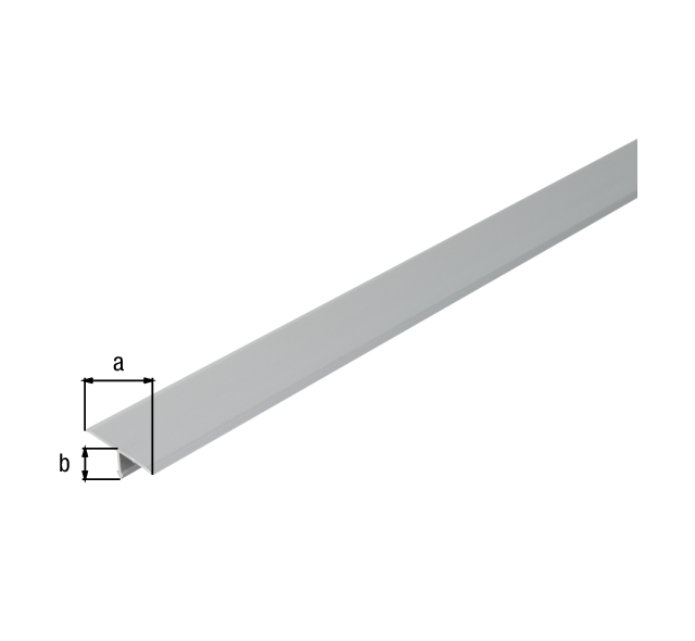 Perfil de cobertura en T, Material: Aluminio, Superficie: anodizado plateado, Anchura: 15 mm, Altura: 9 mm, Longitud: 1000 mm, Espesura del material: 1,00 mm Perfil de cobertura en T, Material: Aluminio, Superficie: anodizado plateado, Anchura: 15 mm, Altura: 9 mm, Longitud: 1000 mm, Espesura del material: 1,00 mm