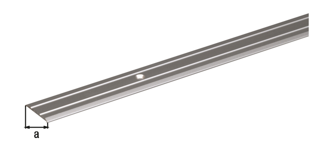 Transition profile, Material: Aluminium, Surface: silver anodised, with countersunk screw holes, Width: 37.8 mm, Length: 900 mm, Height above ground: 2.10 mm, Material thickness: 1.60 mm Transition profile, Material: Aluminium, Surface: silver anodised, with countersunk screw holes, Width: 37.8 mm, Length: 900 mm, Height above ground: 2.10 mm, Material thickness: 1.60 mm