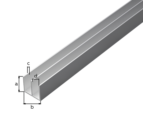 Doppel-U-Profil, Material: Aluminium, Oberfläche: silberfarbig eloxiert, Höhe: 18 mm, Gesamtbreite: 20 mm, Materialstärke: 1 mm, Innenmaß: 8,5 mm, Länge: 1000 mm