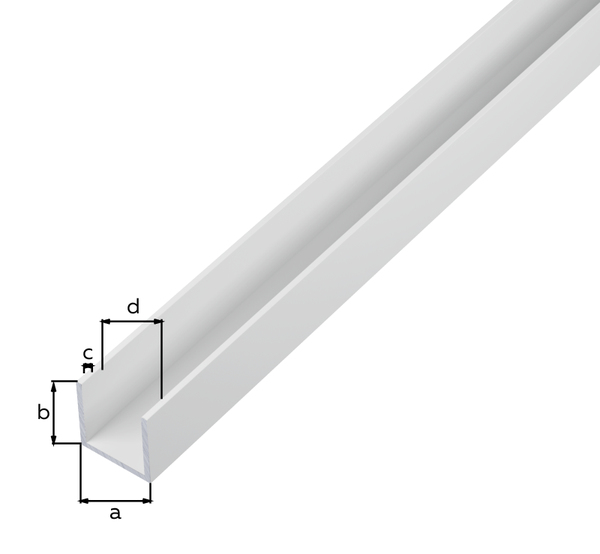 Profilo BA ad U, Materiale: alluminio, superficie: plastificata bianca RAL 9016, Larghezza: 15 mm, altezza: 15 mm, Spessore del materiale: 1,5 mm, larghezza netta: 12 mm, Lunghezza: 2600 mm