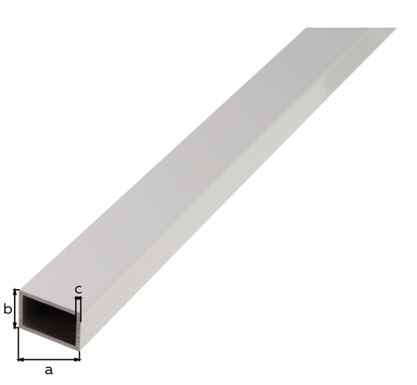 Tubo rettangolare, Materiale: alluminio, superficie: anodizzata argento, Larghezza: 20 mm, altezza: 10 mm, Spessore del materiale: 1 mm, Lunghezza: 1000 mm