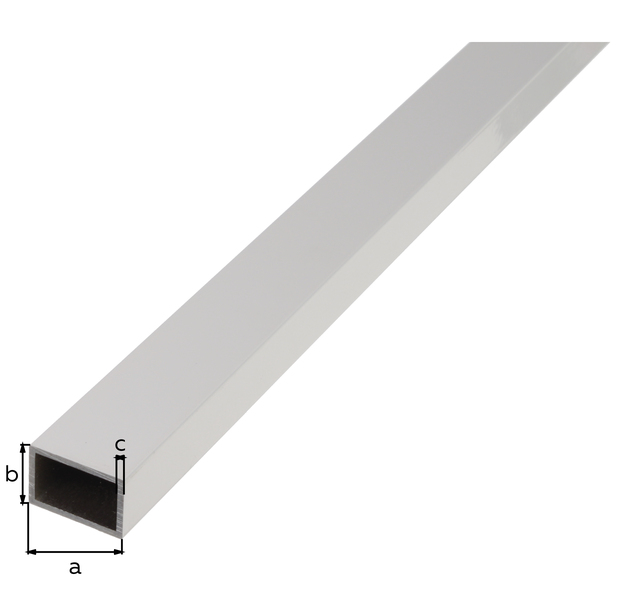 Tubo rettangolare, Materiale: alluminio, superficie: anodizzata argento, Larghezza: 20 mm, altezza: 10 mm, Spessore del materiale: 1 mm, Lunghezza: 1000 mm Tubo rettangolare, Materiale: alluminio, superficie: anodizzata argento, Larghezza: 20 mm, altezza: 10 mm, Spessore del materiale: 1 mm, Lunghezza: 1000 mm