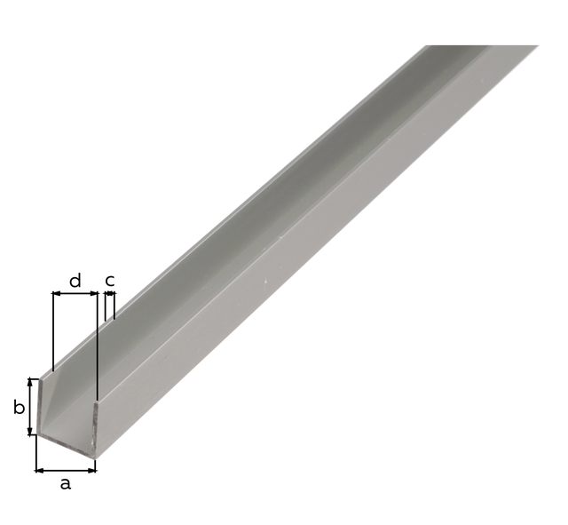 U-Profil, Material: Aluminium, Oberfläche: silberfarbig eloxiert, Breite: 6 mm, Höhe: 6 mm, Materialstärke: 1 mm, lichte Breite: 4 mm, Länge: 1000 mm U-Profil, Material: Aluminium, Oberfläche: silberfarbig eloxiert, Breite: 6 mm, Höhe: 6 mm, Materialstärke: 1 mm, lichte Breite: 4 mm, Länge: 1000 mm