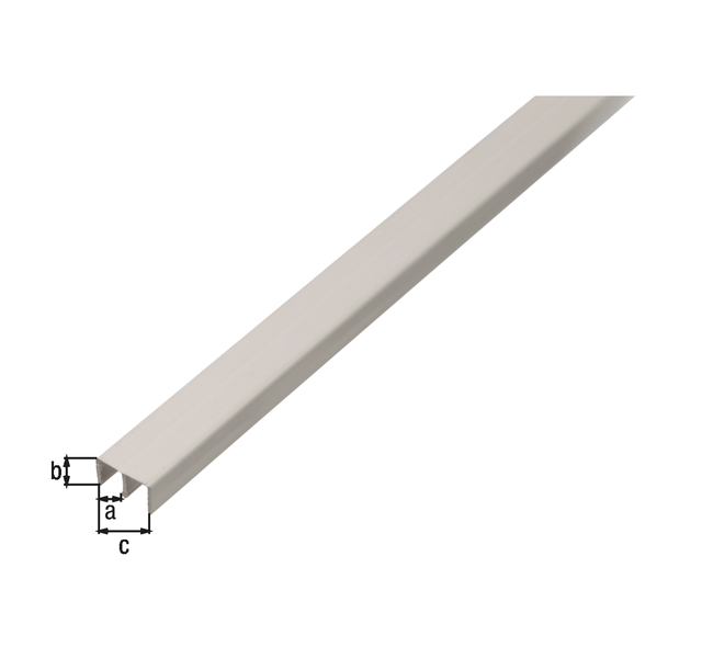 Guide rail profile top, Material: PVC-U, colour: white, Clear width: 6.5 mm, Height: 10 mm, Width: 16 mm, Material thickness: 1.0 mm, Length: 1000 mm Guide rail profile top, Material: PVC-U, colour: white, Clear width: 6.5 mm, Height: 10 mm, Width: 16 mm, Material thickness: 1.0 mm, Length: 1000 mm