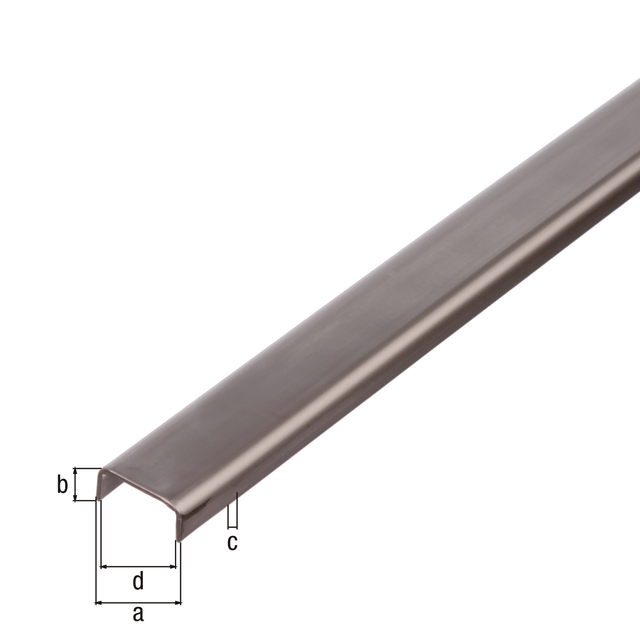 Perfil en U, Material: Acero inoxidable, Anchura: 16 mm, Altura: 10 mm, Espesura del material: 1,5 mm, Anchura de apertura: 13 mm, Longitud: 1000 mm Perfil en U, Material: Acero inoxidable, Anchura: 16 mm, Altura: 10 mm, Espesura del material: 1,5 mm, Anchura de apertura: 13 mm, Longitud: 1000 mm