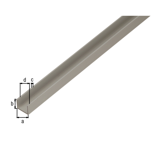 Profilo ad U per pannelli truciolari, Materiale: alluminio, superficie: anodizzata argento, Larghezza: 19 mm, altezza: 15 mm, Spessore del materiale: 1,5 mm, larghezza netta: 16 mm, Lunghezza: 1000 mm, Per spessore di: 16 - 19 mm