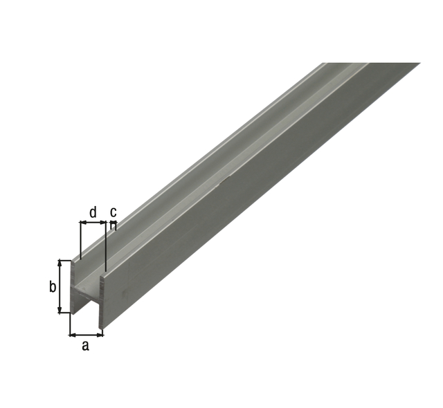 H profile for chipboard panels, Material: Aluminium, Surface: silver anodised, Width: 19 mm, Height: 30 mm, Material thickness: 1.5 mm, Clear width: 16 mm, Length: 1000 mm, For thickness: 16 - 19 mm