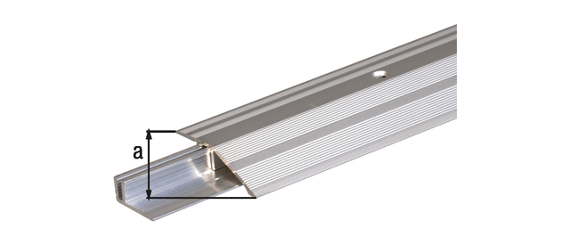 Perfil de acabado Pro, Material: Aluminio, Superficie: Perfil de base: expuesto, perfil superior: anodizado en tonalidad plateada, Anchura: 44 mm, Longitud: 900 mm, Espesura del material: 1,50 mm, Embalado SB
