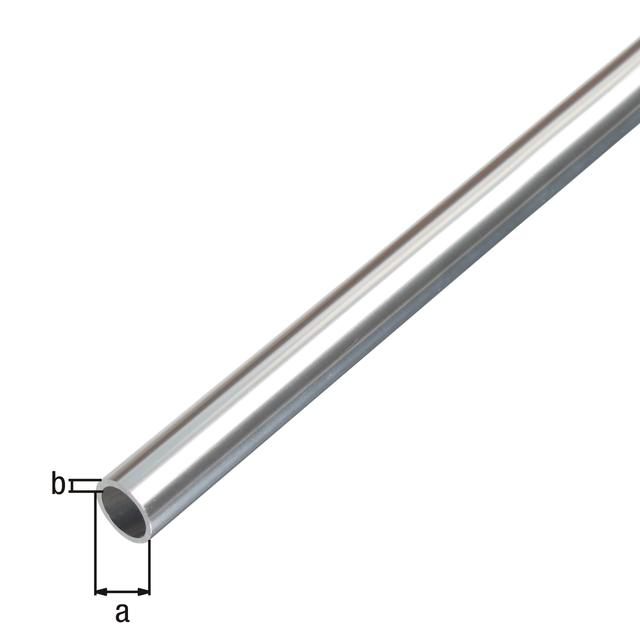 Perfil cilíndrico, con película de protección, Material: Aluminio, Superficie: diseño cromado, Diámetro: 8 mm, Espesura del material: 1 mm, Longitud: 1000 mm Perfil cilíndrico, con película de protección, Material: Aluminio, Superficie: diseño cromado, Diámetro: 8 mm, Espesura del material: 1 mm, Longitud: 1000 mm