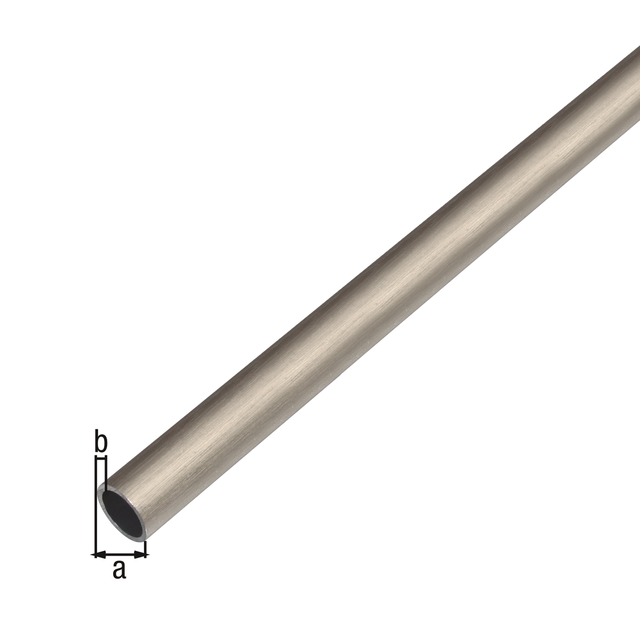 Tube rond, avec film de protection, Matériau: Aluminium, Finition: design inox, foncé, Diamètre: 15 mm, Épaisseur du matériau: 1 mm, Longueur: 1000 mm Tube rond, avec film de protection, Matériau: Aluminium, Finition: design inox, foncé, Diamètre: 15 mm, Épaisseur du matériau: 1 mm, Longueur: 1000 mm