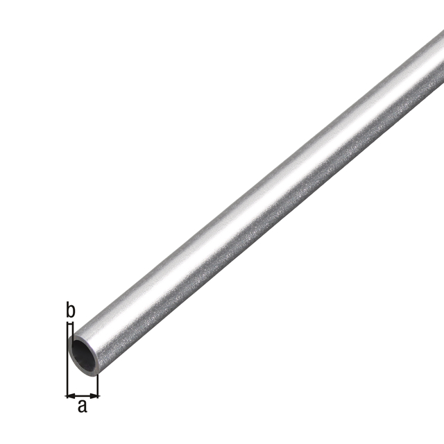 Perfil cilíndrico, con película de protección, Material: Aluminio, Superficie: granallado, plata, Diámetro: 8 mm, Espesura del material: 1 mm, Longitud: 1000 mm Perfil cilíndrico, con película de protección, Material: Aluminio, Superficie: granallado, plata, Diámetro: 8 mm, Espesura del material: 1 mm, Longitud: 1000 mm
