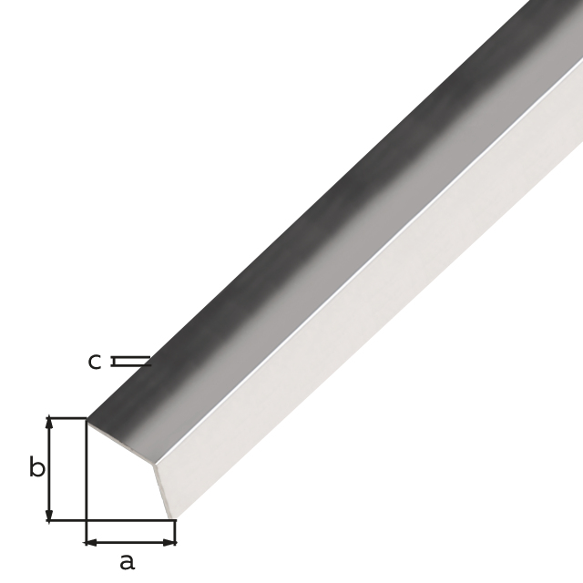 Cornière, avec film de protection, Matériau: Acier inoxydable, brillant, Largeur: 10 mm, Hauteur: 10 mm, Épaisseur du matériau: 0,6 mm, Version: côtés égaux, Longueur: 1000 mm