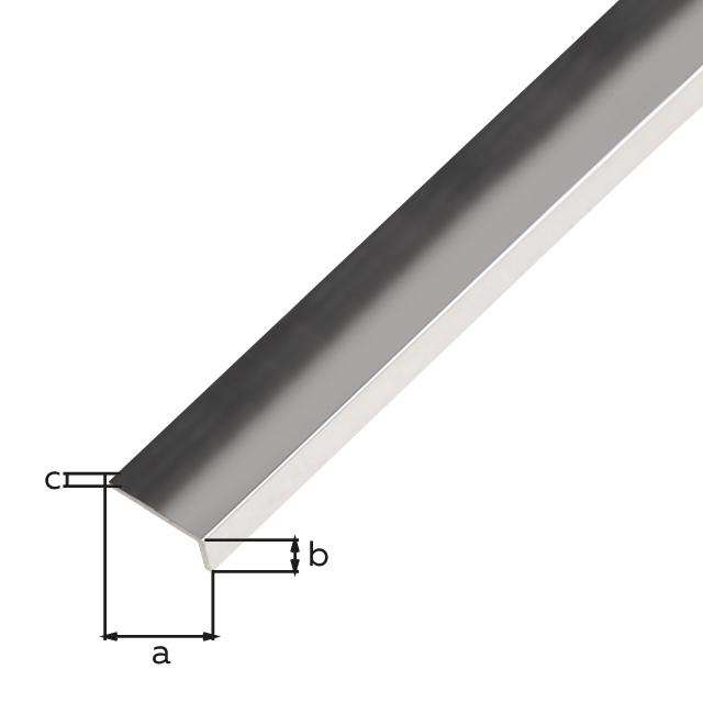 Profil kątowy, z folii ochronnej, materiał: Stal szlachetna, z połyskiem, Szerokość: 15 mm, Wysokość: 10 mm, Grubość materiału: 0,6 mm, Wersja: nierównoramienna, Długość: 1000 mm