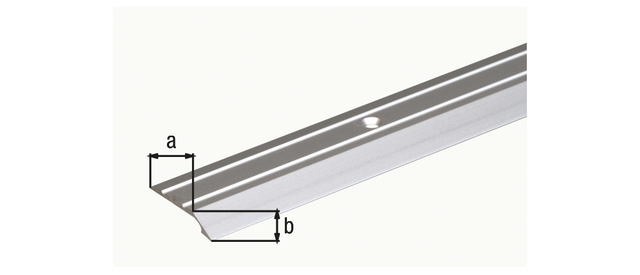Profil wyrównawczy, nawiercony, z wpuszczonymi otworami na śruby, materiał: aluminium, powierzchnia: anodowana srebrna, Szerokość: 30 mm, Wysokość: 6 mm, Długość: 900 mm, Grubość materiału: 2,00 mm, Opakowanie do sklepów samoobsługowych