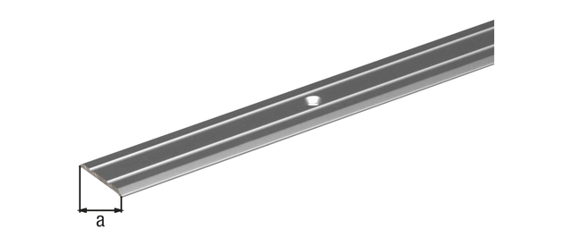 Barra para suelo, agujereada, con agujeros para atornillar avellanados, Material: Aluminio, Superficie: anodizado plateado, Anchura: 38 mm, Longitud: 900 mm, Espesura del material: 1,00 mm, Embalado SB Barra para suelo, agujereada, con agujeros para atornillar avellanados, Material: Aluminio, Superficie: anodizado plateado, Anchura: 38 mm, Longitud: 900 mm, Espesura del material: 1,00 mm, Embalado SB