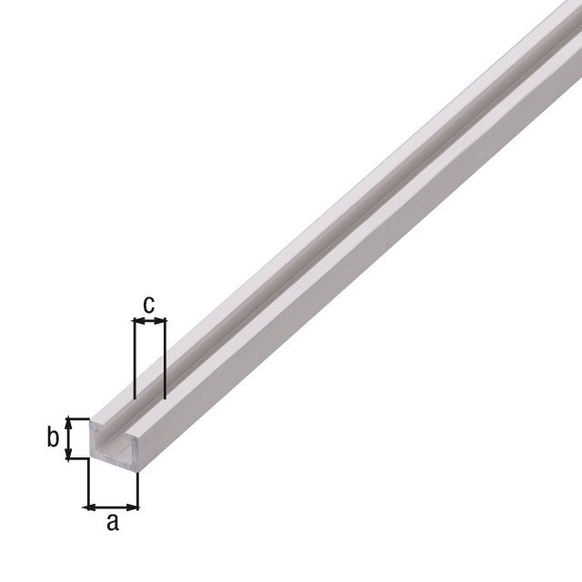 Perfil en C, Material: Aluminio, Superficie: anodizado plateado, Anchura: 14 mm, Altura: 10 mm, Anchura de la ranura: 6 mm, Longitud: 1000 mm, Espesura del material: 2,00 mm Perfil en C, Material: Aluminio, Superficie: anodizado plateado, Anchura: 14 mm, Altura: 10 mm, Anchura de la ranura: 6 mm, Longitud: 1000 mm, Espesura del material: 2,00 mm