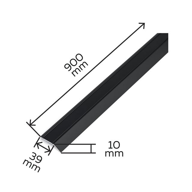 Ausgleichsprofil, selbstklebend, Material: Aluminium, Oberfläche: matt schwarz mit Feinstruktur kunststoffbeschichtet RAL 9005, Breite: 39 mm, Höhe: 10 mm, Länge: 900 mm, Materialstärke: 2,00 mm, SB-verpackt Ausgleichsprofil, selbstklebend, Material: Aluminium, Oberfläche: matt schwarz mit Feinstruktur kunststoffbeschichtet RAL 9005, Breite: 39 mm, Höhe: 10 mm, Länge: 900 mm, Materialstärke: 2,00 mm, SB-verpackt