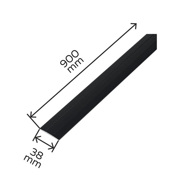 Übergangsprofil, selbstklebend, Material: Aluminium, Oberfläche: matt schwarz mit Feinstruktur kunststoffbeschichtet RAL 9005, Breite: 38 mm, Länge: 900 mm, Materialstärke: 1,00 mm, SB-verpackt Übergangsprofil, selbstklebend, Material: Aluminium, Oberfläche: matt schwarz mit Feinstruktur kunststoffbeschichtet RAL 9005, Breite: 38 mm, Länge: 900 mm, Materialstärke: 1,00 mm, SB-verpackt
