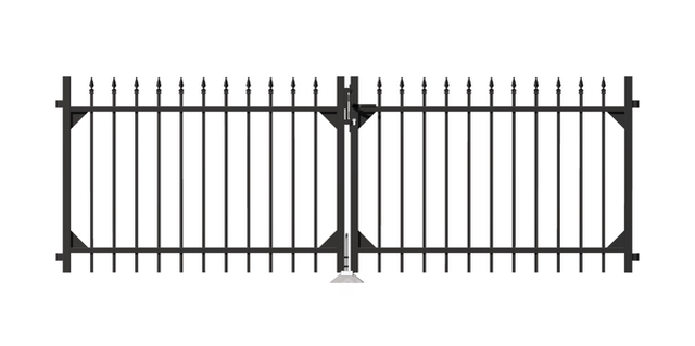 Doppeltor Chaussee, Material: Aluminium, Oberfläche: matt schwarz kunststoffbeschichtet, zum Einbetonieren, Ausführung: mittig geteilt, Nennbreite: 3000 mm, lichte Breite: 3010 mm, Rahmenbreite Schließflügel: 1435 mm, Rahmenbreite Zweitflügel: 1435 mm, Höhe: 1000 mm