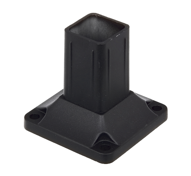 Pfostenträger für Zaunpfosten aus Aluminium, Material: Aluminium, Oberfläche: matt schwarz kunststoffbeschichtet, zum Aufschrauben, Inhalt pro PE: 1 St., Einstecktiefe: 70 mm, Gesamthöhe: 100 mm, Abstand Mitte - Mitte Loch: 80 mm, Anzahl Löcher: 4, Loch: Ø9,5 mm