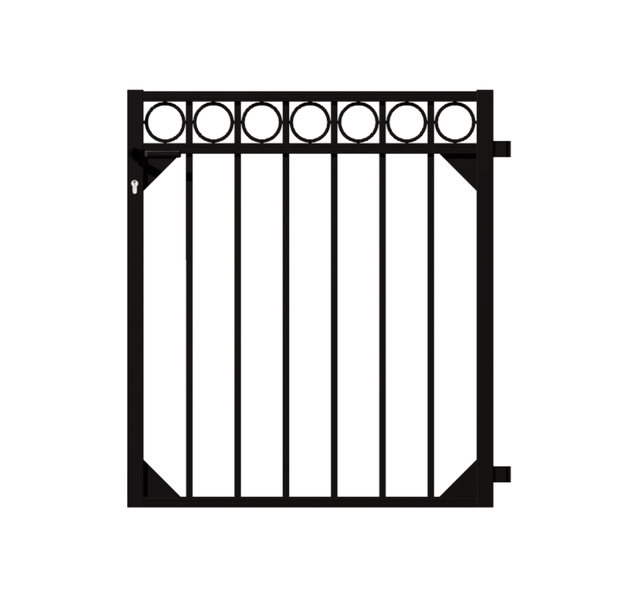 Single gate Circle, Material: Aluminium, Surface: black matt powder-coated, for setting in concrete, Nominal width: 1000 mm, Clear width: 965 mm, Height: 1000 mm, Frame width: 880 mm Single gate Circle, Material: Aluminium, Surface: black matt powder-coated, for setting in concrete, Nominal width: 1000 mm, Clear width: 965 mm, Height: 1000 mm, Frame width: 880 mm