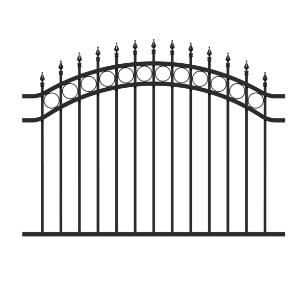 Fence panel Bordeaux, Material: Aluminium, Surface: black matt powder-coated, for setting in concrete, Clear width: 1600 mm, Height middle: 1200 mm, Panel height, outside: 1000 mm Fence panel Bordeaux, Material: Aluminium, Surface: black matt powder-coated, for setting in concrete, Clear width: 1600 mm, Height middle: 1200 mm, Panel height, outside: 1000 mm