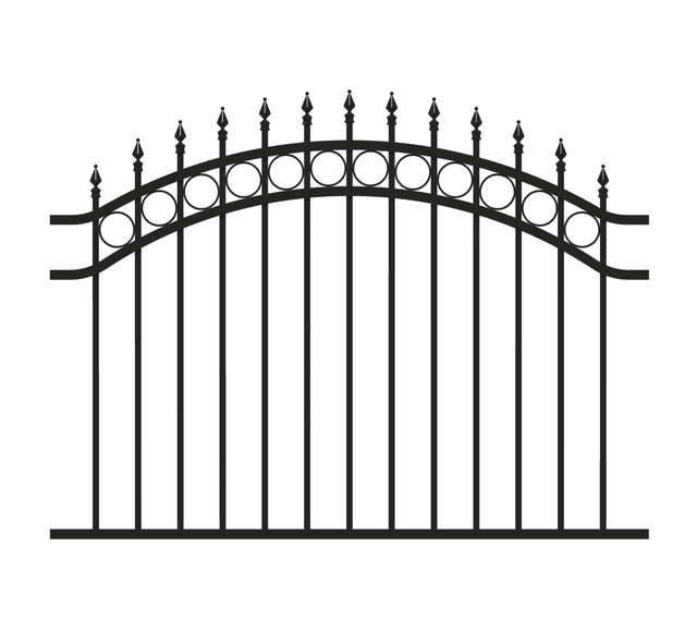 Zaunfeld Bordeaux, Material: Aluminium, Oberfläche: matt schwarz kunststoffbeschichtet, zum Einbetonieren, lichte Breite: 1600 mm, Höhe mittig: 1200 mm, Höhe außen: 1000 mm