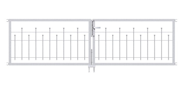 Double gate Madrid, Material: raw steel, Surface: hot-dip galvanised passivated, Nominal width: 3000 mm, Clear width: 3000 mm, Frame width gate leaf: 1425 mm, Frame width second gate leaf: 1425 mm, Height: 800 mm, Frame width: 2880 mm, Frame thickness: 40 x 40 mm, 15-year warranty against rusting through Double gate Madrid, Material: raw steel, Surface: hot-dip galvanised passivated, Nominal width: 3000 mm, Clear width: 3000 mm, Frame width gate leaf: 1425 mm, Frame width second gate leaf: 1425 mm, Height: 800 mm, Frame width: 2880 mm, Frame thickness: 40 x 40 mm, 15-year warranty against rusting through
