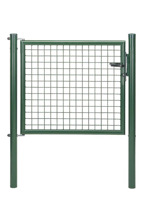 Welded mesh single gate, Material: raw steel, Surface: zinc phosphate plated, green powder-coated RAL 6005, for setting in concrete, Nominal width: 1000 mm, Clear width: 940 mm, Width from middle to middle of post: 1000 mm, Height: 750 mm, Post length: 1250 mm, Post dia.: 60 mm, Frame width: 880 mm, Frame thickness Ø: 42 mm, Filler material: 50 x 50 x 4 mm, 10-year warranty against rusting through Welded mesh single gate, Material: raw steel, Surface: zinc phosphate plated, green powder-coated RAL 6005, for setting in concrete, Nominal width: 1000 mm, Clear width: 940 mm, Width from middle to middle of post: 1000 mm, Height: 750 mm, Post length: 1250 mm, Post dia.: 60 mm, Frame width: 880 mm, Frame thickness Ø: 42 mm, Filler material: 50 x 50 x 4 mm, 10-year warranty against rusting through