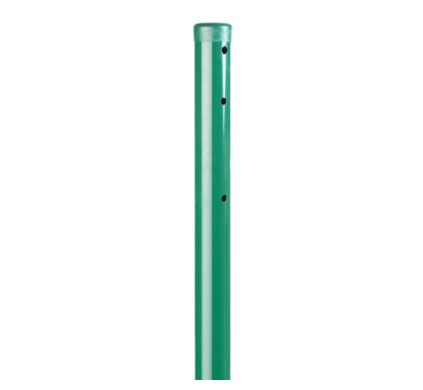 Combination post for welded mesh gates, can be used as stop or hook post, Material: raw steel, Surface: zinc phosphate plated, green powder-coated RAL 6005, for setting in concrete, Length: 1250 mm, Gate height: 750 mm, Post dia.: 60 mm, No. of holes: 8, Hole: Ø13 mm, 10-year warranty against rusting through Combination post for welded mesh gates, can be used as stop or hook post, Material: raw steel, Surface: zinc phosphate plated, green powder-coated RAL 6005, for setting in concrete, Length: 1250 mm, Gate height: 750 mm, Post dia.: 60 mm, No. of holes: 8, Hole: Ø13 mm, 10-year warranty against rusting through