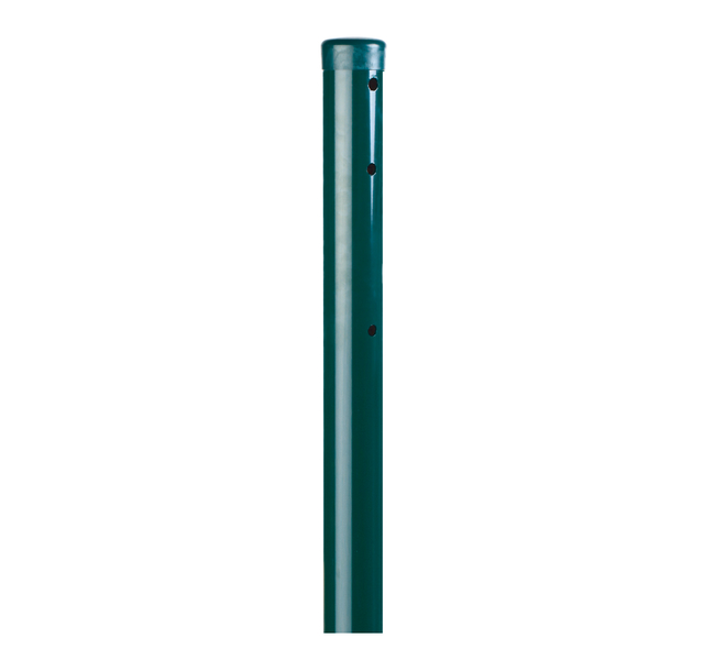 Combination post for welded mesh gates, can be used as stop or hook post, Material: raw steel, Surface: zinc phosphate plated, green powder-coated RAL 6005, for setting in concrete, Length: 1250 mm, Gate height: 750 mm, Post dia.: 60 mm, No. of holes: 8, Hole: Ø13 mm, 10-year warranty against rusting through Combination post for welded mesh gates, can be used as stop or hook post, Material: raw steel, Surface: zinc phosphate plated, green powder-coated RAL 6005, for setting in concrete, Length: 1250 mm, Gate height: 750 mm, Post dia.: 60 mm, No. of holes: 8, Hole: Ø13 mm, 10-year warranty against rusting through