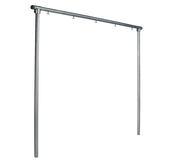 Laundry dryer frame, Material: raw steel, Surface: galvanised, for setting in concrete, Width: 3000 mm, Total height: 2548 mm, Tube Ø: 48 mm, No. of hooks: 5, 15-year warranty against rusting through Laundry dryer frame, Material: raw steel, Surface: galvanised, for setting in concrete, Width: 3000 mm, Total height: 2548 mm, Tube Ø: 48 mm, No. of hooks: 5, 15-year warranty against rusting through