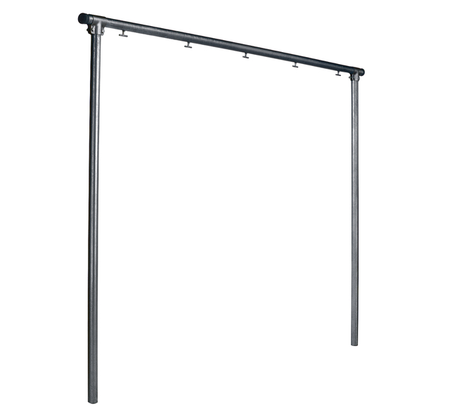 Laundry dryer frame, Material: raw steel, Surface: galvanised, for setting in concrete, Width: 3000 mm, Total height: 2548 mm, Tube Ø: 48 mm, No. of hooks: 5, 15-year warranty against rusting through Laundry dryer frame, Material: raw steel, Surface: galvanised, for setting in concrete, Width: 3000 mm, Total height: 2548 mm, Tube Ø: 48 mm, No. of hooks: 5, 15-year warranty against rusting through