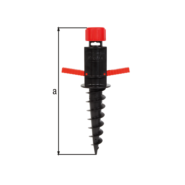 Einschraub-Bodenhülse, für alle Standrohre von Ø17 bis 33 mm geeignet, Material: Kunststoff, Farbe: schwarz / rot, Gesamtlänge: 400 mm Einschraub-Bodenhülse, für alle Standrohre von Ø17 bis 33 mm geeignet, Material: Kunststoff, Farbe: schwarz / rot, Gesamtlänge: 400 mm