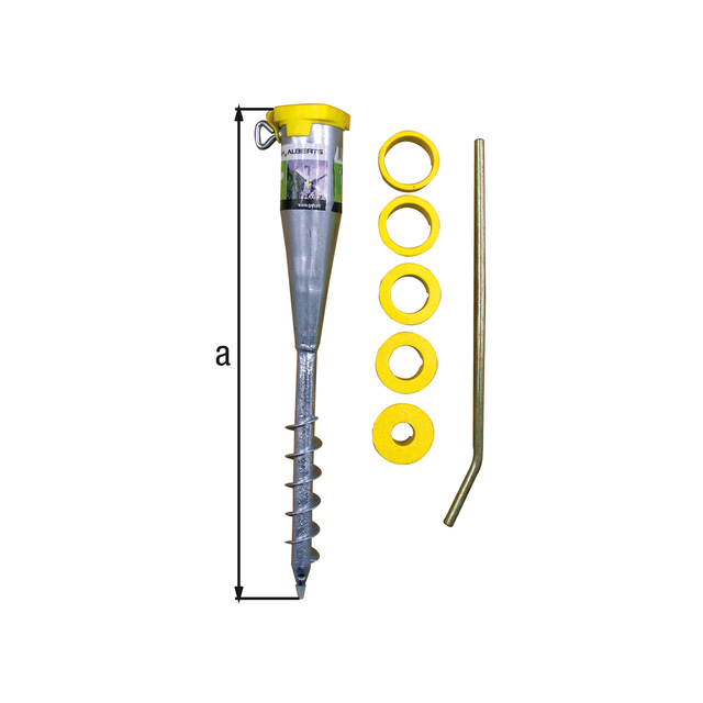 Porta palo da avvitare nel terreno per tubi con Ø da 25 a 65 mm, adatto per tutti i tubi verticali da Ø25 a 65 mm, Materiale: acciaio grezzo, superficie: zincata a fuoco, lunghezza totale: 560 mm, 15 anni di garanzia contro la formazione di ruggine Porta palo da avvitare nel terreno per tubi con Ø da 25 a 65 mm, adatto per tutti i tubi verticali da Ø25 a 65 mm, Materiale: acciaio grezzo, superficie: zincata a fuoco, lunghezza totale: 560 mm, 15 anni di garanzia contro la formazione di ruggine