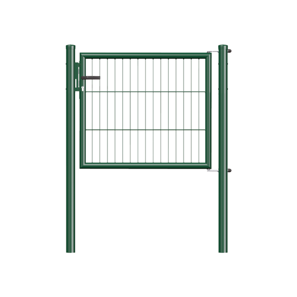 Bar grating single gate Garden, Material: raw steel, Surface: zinc phosphate plated, green powder-coated RAL 6005, for setting in concrete, Width from middle to middle of post: 1000 mm, Height: 750 mm, Post length: 1250 mm, Post dia.: 60 mm, Frame thickness Ø: 42 mm, Filler material: 50 x 250 mm, 10-year warranty against rusting through Bar grating single gate Garden, Material: raw steel, Surface: zinc phosphate plated, green powder-coated RAL 6005, for setting in concrete, Width from middle to middle of post: 1000 mm, Height: 750 mm, Post length: 1250 mm, Post dia.: 60 mm, Frame thickness Ø: 42 mm, Filler material: 50 x 250 mm, 10-year warranty against rusting through