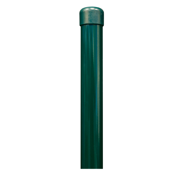 Fence post, undrilled, for drive-in ground sleeves, Material: raw steel, Surface: zinc phosphate plated, green powder-coated RAL 6005, Length: 965 mm, Post dia.: 34 mm, 10-year warranty against rusting through Fence post, undrilled, for drive-in ground sleeves, Material: raw steel, Surface: zinc phosphate plated, green powder-coated RAL 6005, Length: 965 mm, Post dia.: 34 mm, 10-year warranty against rusting through