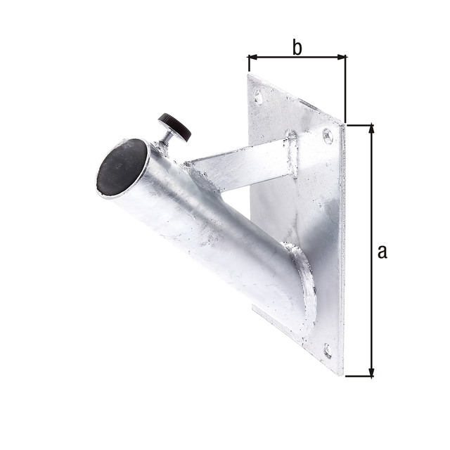 Holder for flagpoles for fixing to the wall, Material: raw steel, Surface: hot-dip galvanised, Insertion depth: 180 mm, Plate: 200 x 120 mm, For tube-Ø: 42 mm, Material thickness: 5.00 mm, No. of holes: 4, 15-year warranty against rusting through Holder for flagpoles for fixing to the wall, Material: raw steel, Surface: hot-dip galvanised, Insertion depth: 180 mm, Plate: 200 x 120 mm, For tube-Ø: 42 mm, Material thickness: 5.00 mm, No. of holes: 4, 15-year warranty against rusting through