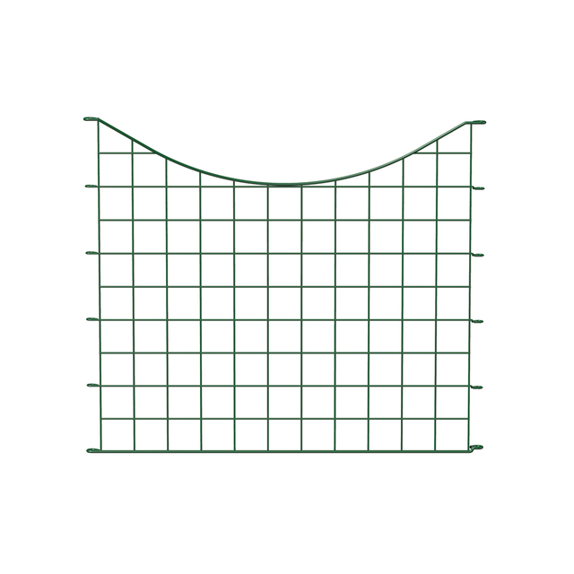 Pond fence panel, arch at bottom centre, Material: raw steel, Surface: green powder-coated, Total width: 777 mm, Height middle: 525 mm, Panel height, outside: 665 mm