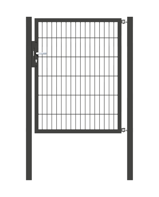 Single gate Flexo, type 6/5/6, Material: raw steel, Surface: hot-dip galvanised, anthracite powder-coated RAL 7016, for setting in concrete, Nominal width: 1000 mm, Clear width: 1000 mm, Clearance width: 886 mm, Height: 1200 mm, Post length: 1700 mm, Post thickness: 60 x 60 mm, Frame width: 910 mm, Frame thickness: 40 x 40 mm, Mesh width: 50 x 200 mm, 15-year warranty against rusting through