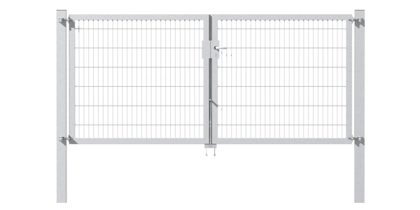 Doppeltor Flexo Plus, Typ 8/6/8, Material: Stahl roh, Oberfläche: feuerverzinkt passiviert, zum Einbetonieren, Ausführung: mittig geteilt, Nennbreite: 4000 mm, lichte Breite: 4000 mm, Durchgangsbreite: 4000 mm, Rahmenbreite Schließflügel: 1932 mm, Rahmenbreite Zweitflügel: 1932 mm, Höhe: 1800 mm, Pfostenlänge: 2500 mm, Pfostenstärke: 100 x 100 mm, Rahmenstärke: 60 x 40 mm, Maschenweite: 50 x 200 mm, 15 Jahre Garantie gegen Durchrosten